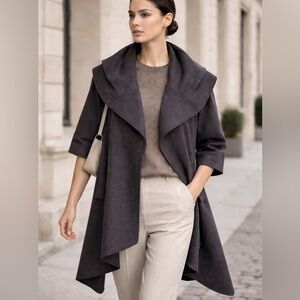 LE STREGHE Italy Black Wool Blend Snap Front Quiet Luxury Coat Size 12/14
